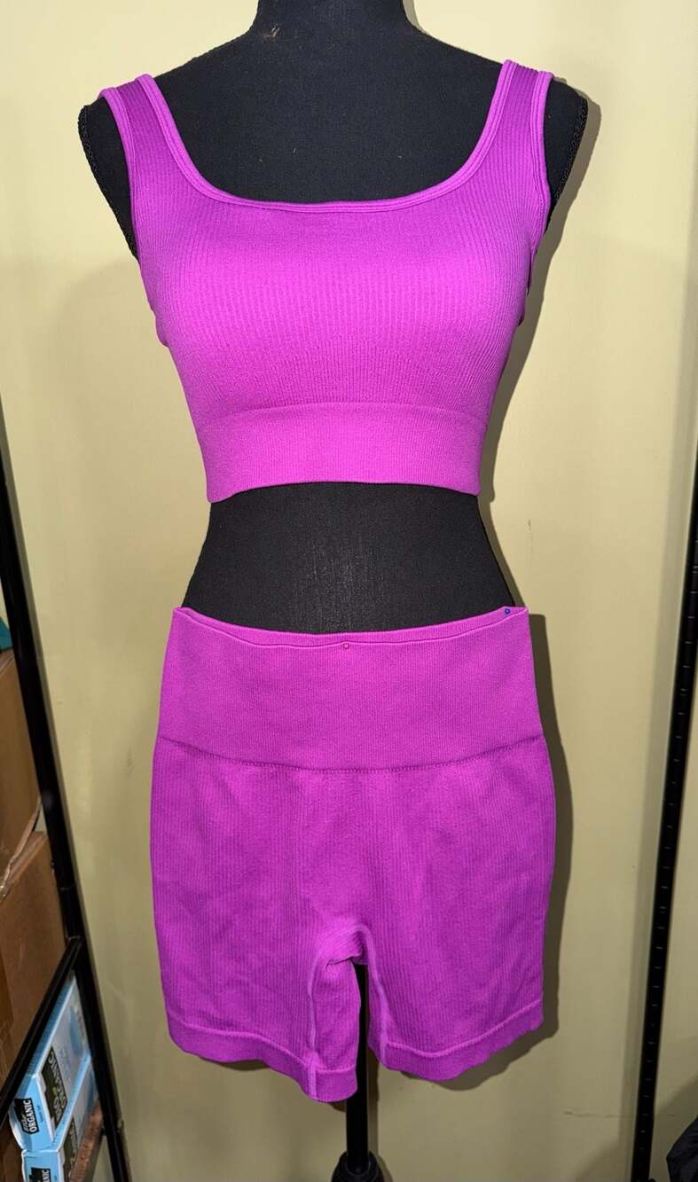 Seamless Ribbed Cropped Tank Top and Biker Shorts Set